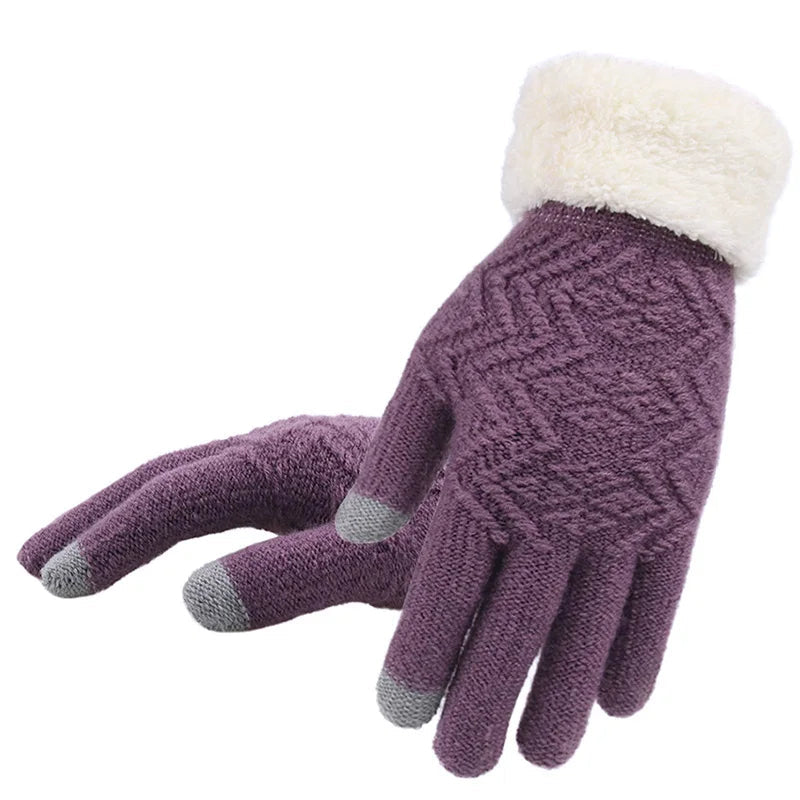 Touch Screen Knitted Gloves: Plush Lined Winter Warmth
