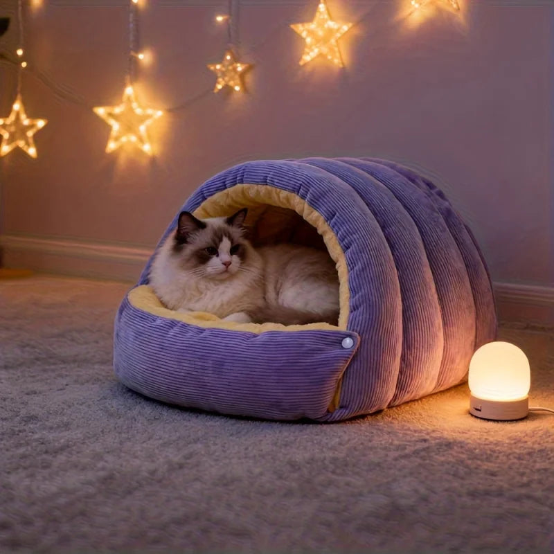 Fleece Enclosed Cat Cave Bed: Warm, Cozy Retreat