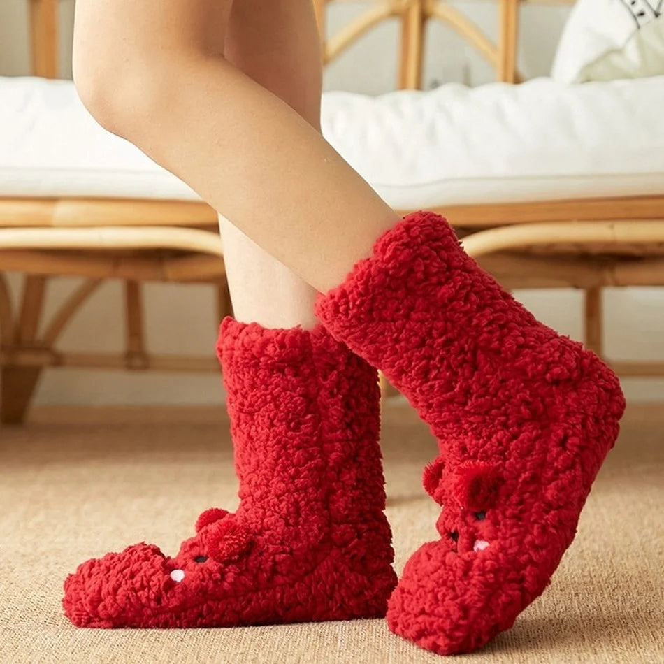 Kawaii Bear Fleece Socks: Adorable Everyday Comfort