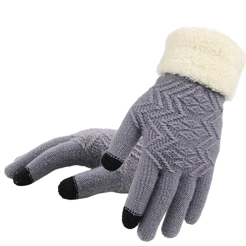 Touch Screen Knitted Gloves: Plush Lined Winter Warmth