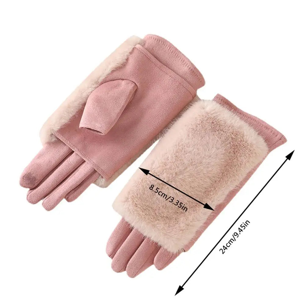Suede Rabbit Fur Winter Gloves: Touch Screen Compatible