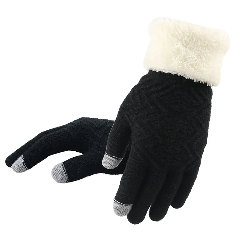 Touch Screen Knitted Gloves: Plush Lined Winter Warmth