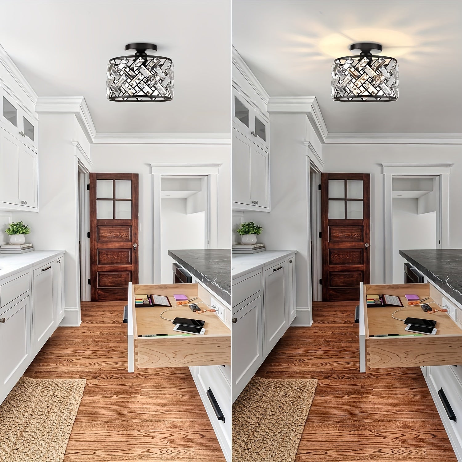 Modern Crystal Semi Flush Mount Ceiling Light