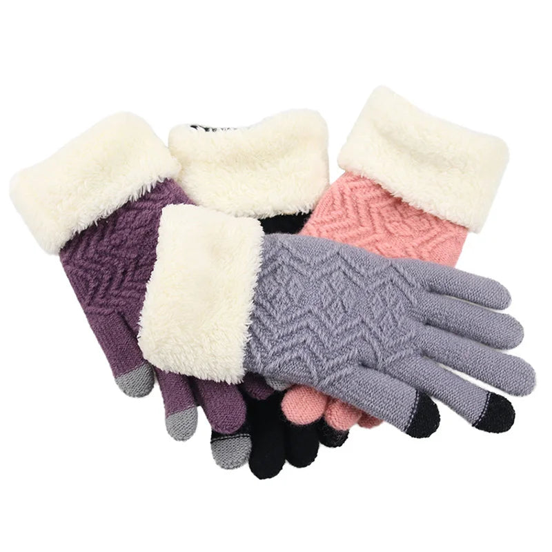 Touch Screen Knitted Gloves: Plush Lined Winter Warmth