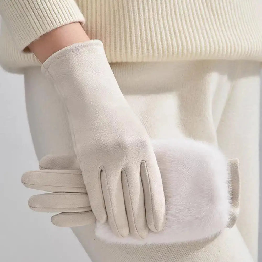 Suede Rabbit Fur Winter Gloves: Touch Screen Compatible