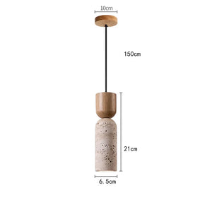 Wabi-Sabi Travertine & Wood Pendant Light