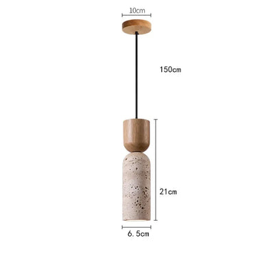 Wabi-Sabi Travertine & Wood Pendant Light