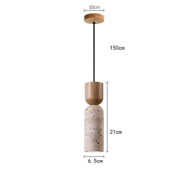 Wabi-Sabi Travertine & Wood Pendant Light
