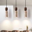 Wabi-Sabi Travertine & Wood Pendant Light