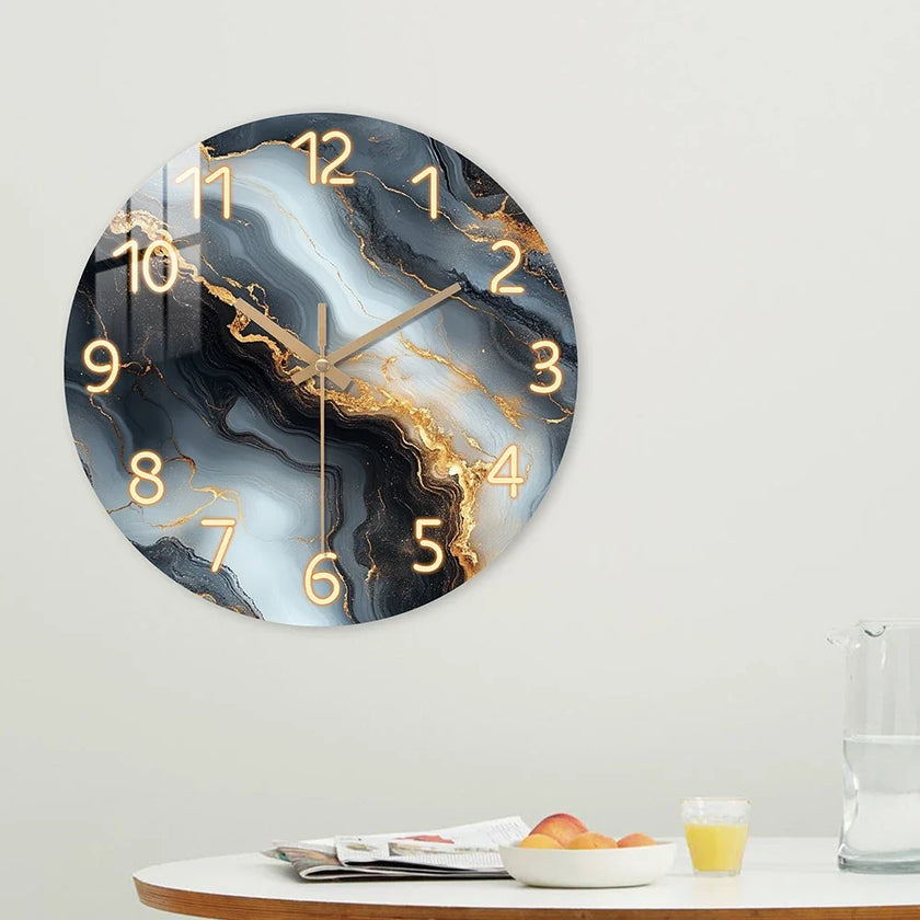 Blue & Gold Marble Wall Clock