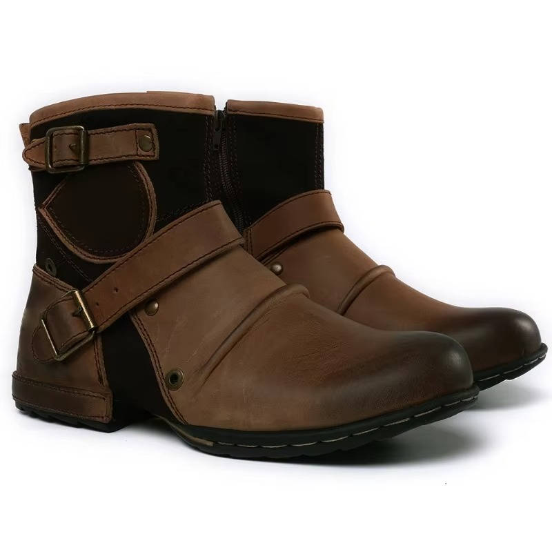 Vintage Buckled Ankle Boots: Classic Style for Men