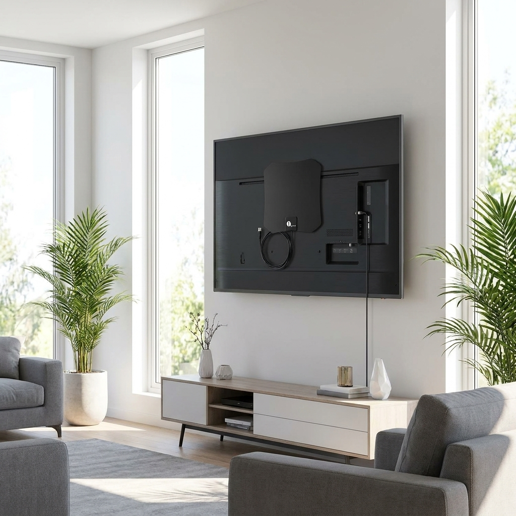 Indoor HDTV Satellite Antenna in use, lifestyle setting