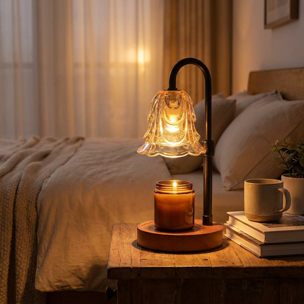 Flower Dimmable Candle Warmer Lamp in use, lifestyle setting