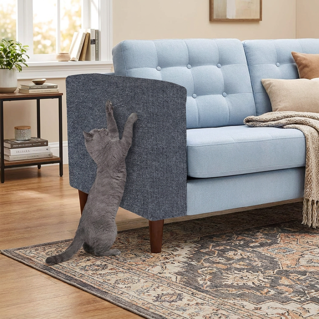 Ultimate Cat Scratch Couch Guard Protector Carpet Mat in use, lifestyle setting