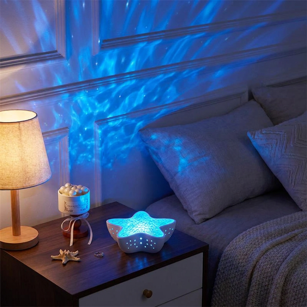 Starfish Ocean Wave Night Light Projector in use, lifestyle setting