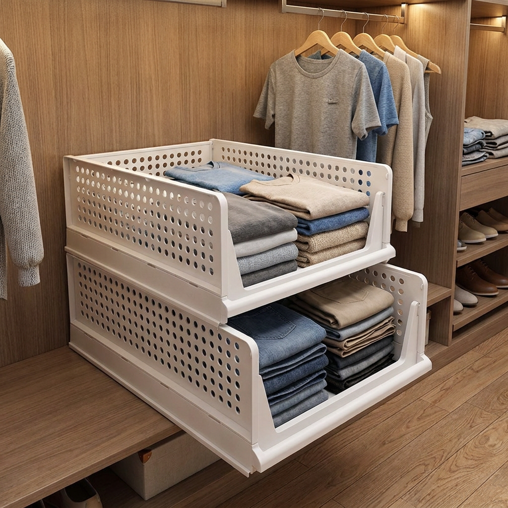 Stackable Plastic Drawer Closet Organizer in use, lifestyle setting