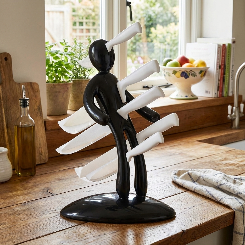 Creative Humanoid Kitchen Knife Holder Set in use, lifestyle setting