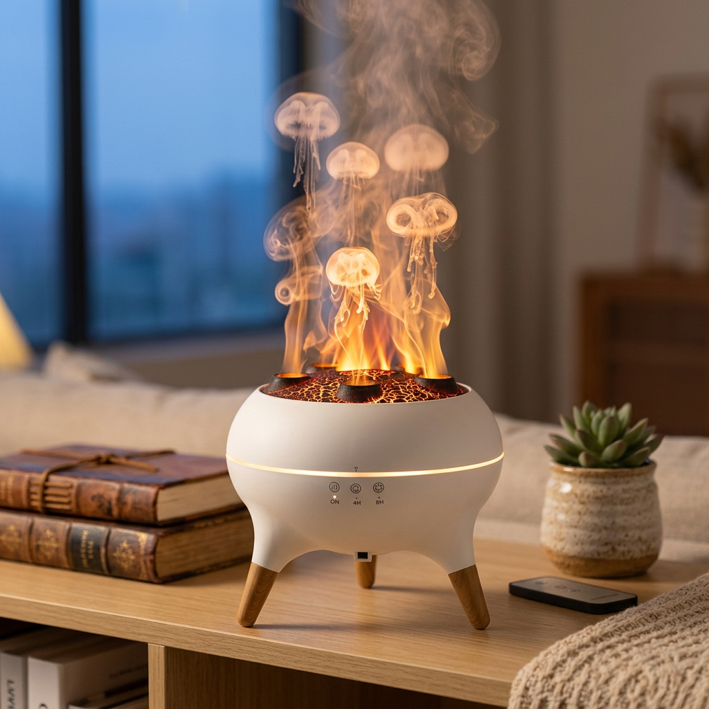 Dynamic Jellyfish Flame Aroma Diffuser in use, lifestyle setting
