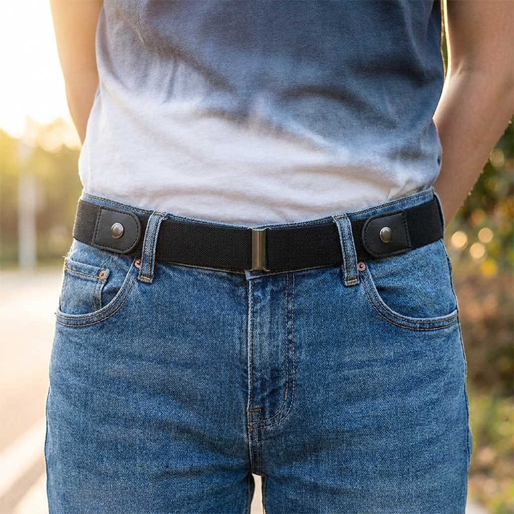Adjustable Elastic Invisible No Buckle Belt in use, lifestyle setting