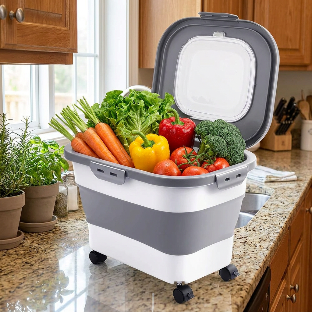 Foldable Large Capacity Food Storage in use, lifestyle setting
