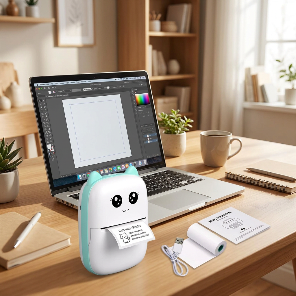 Mini Wireless Portable Thermal Label Printer in use, lifestyle setting