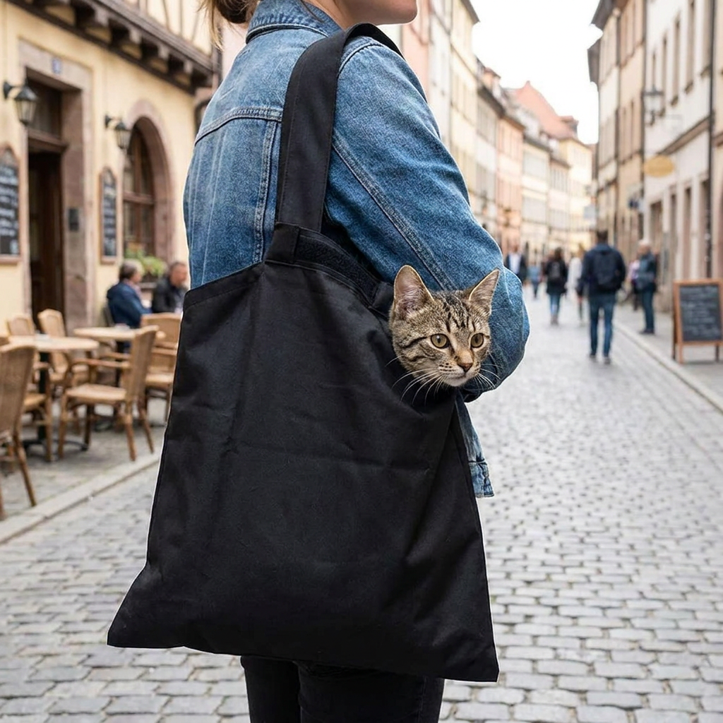 Anti Scratching Travel Cat Carrier Pouch in use, lifestyle setting