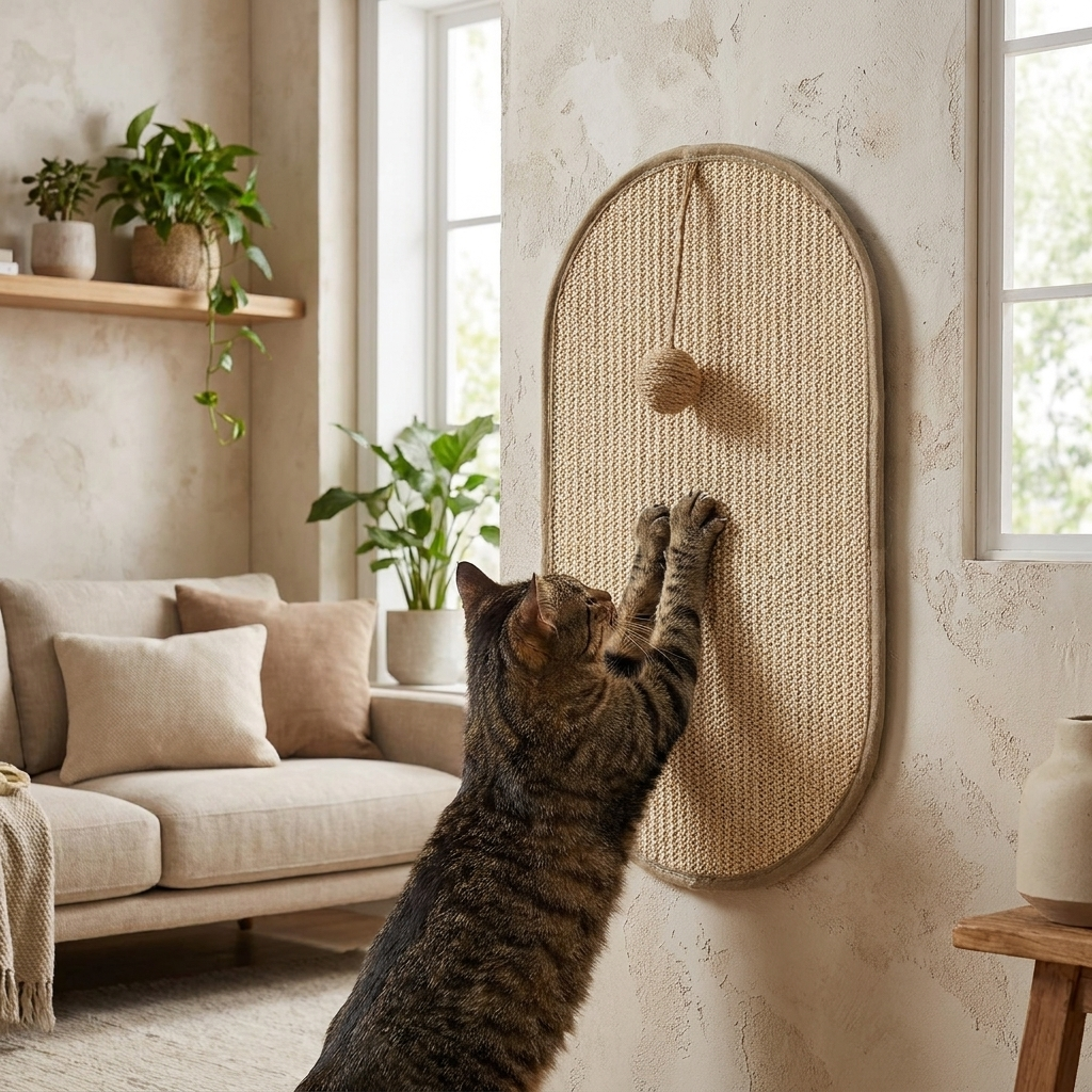Sisal 3 in 1 Wall Mounted Cat Scratch Pad in use, lifestyle setting