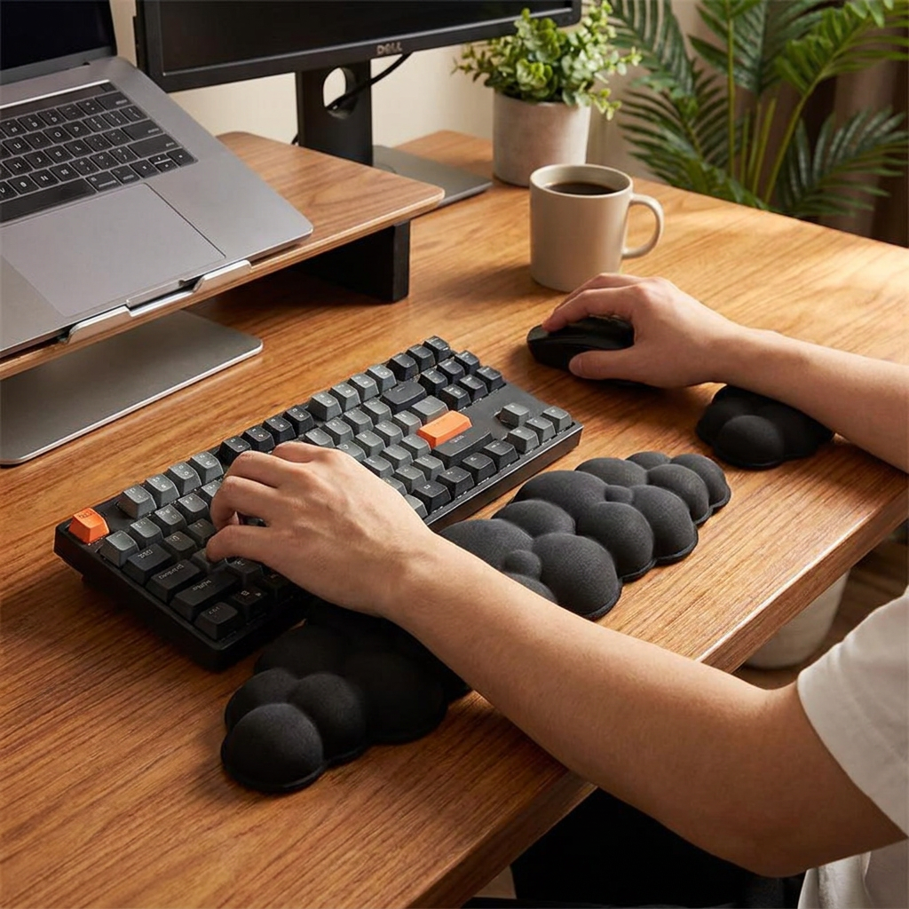 Memory Foam Wrist Rest in use, lifestyle setting