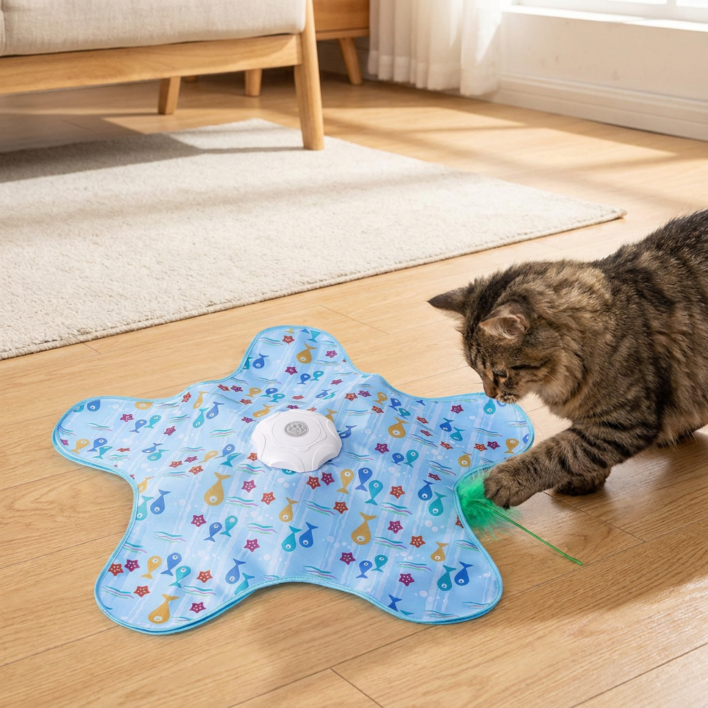 Automatic Hide and Seek Cat Toy in use, lifestyle setting