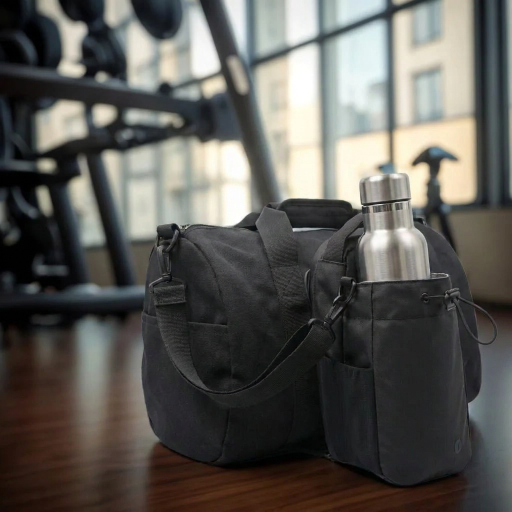 Magnetic Fitness Water Bottle Bag in use, lifestyle setting
