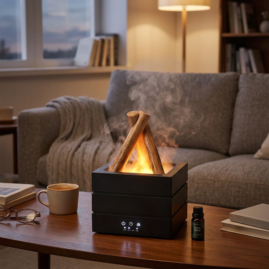 Flame Aroma Diffuser and Humidifier in use, lifestyle setting