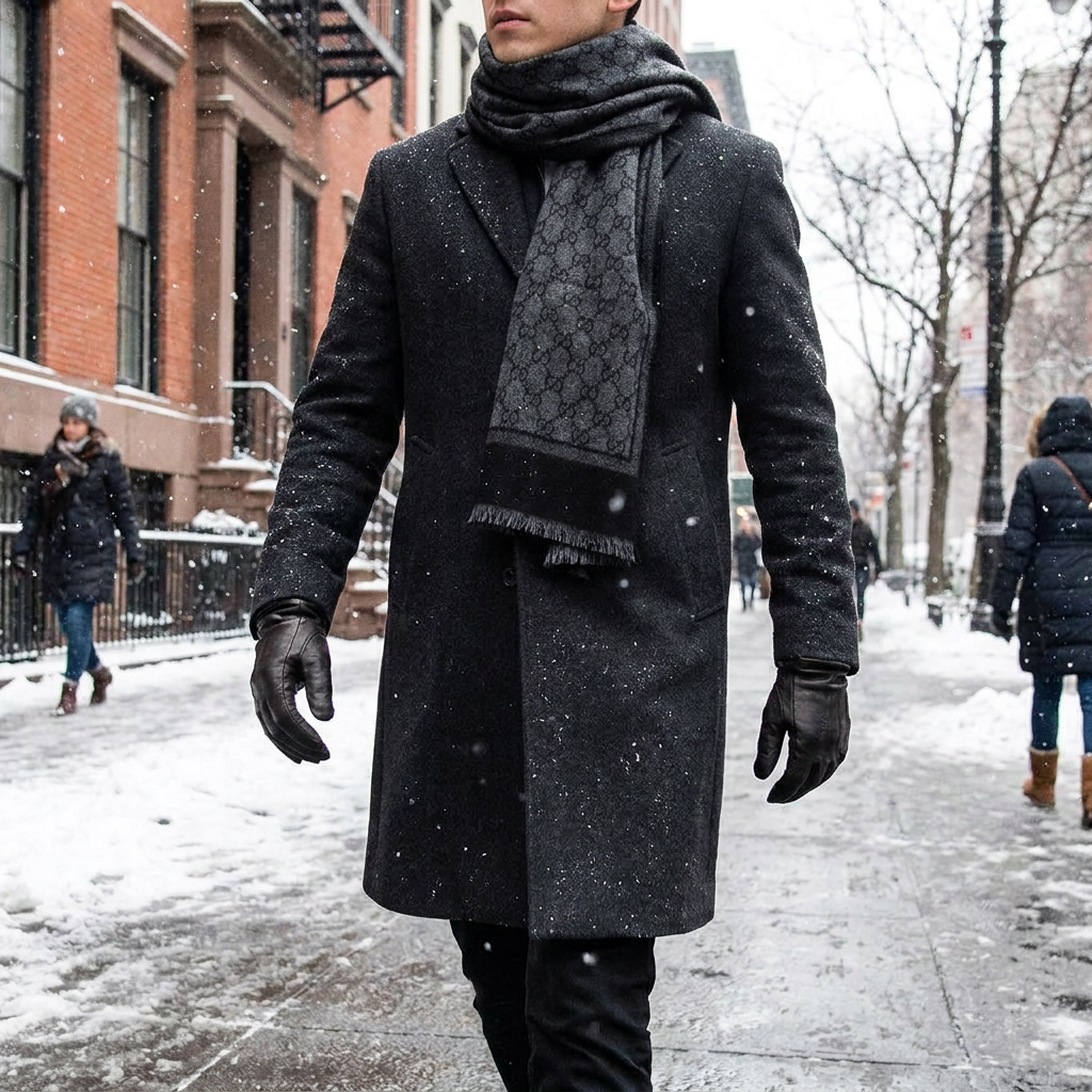 Luxury Cashmere Feel Winter Scarf in use, lifestyle setting