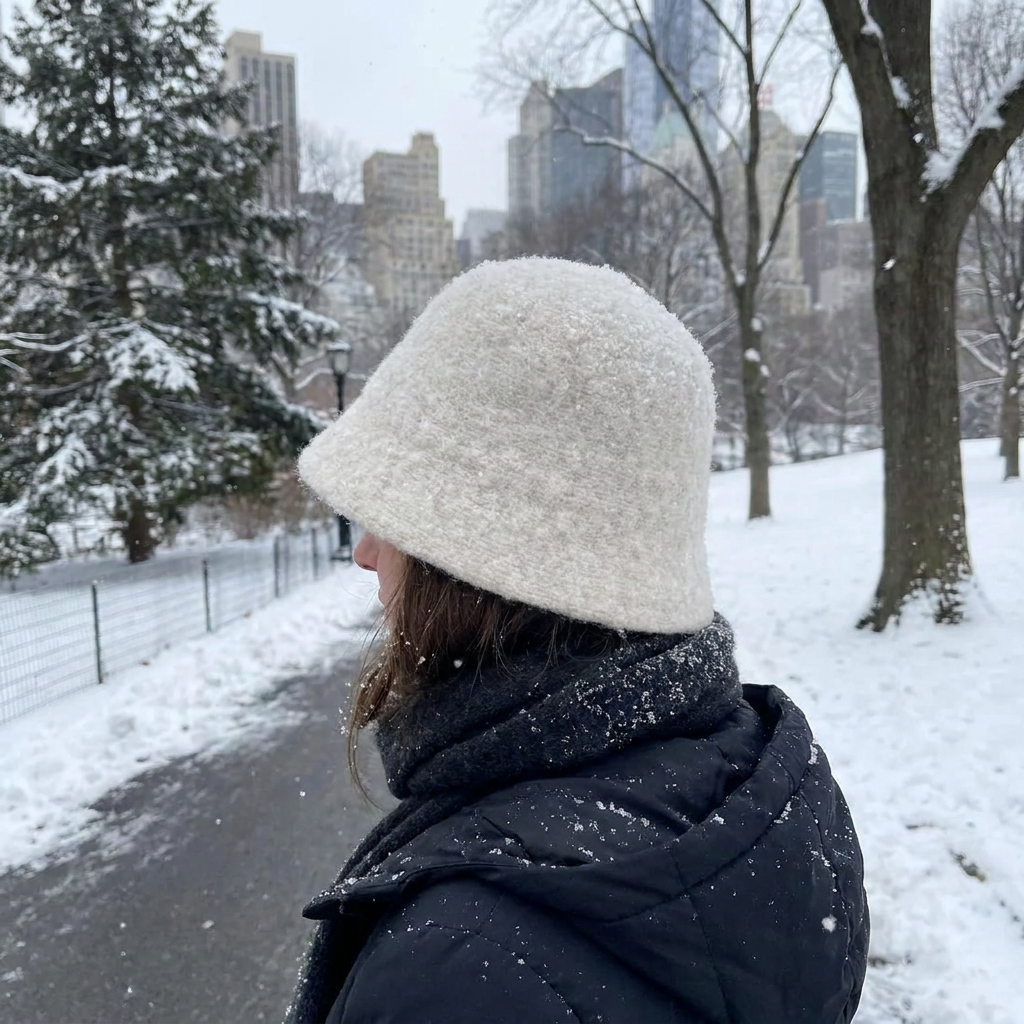 Winter Wool Bucket Hat in use, lifestyle setting