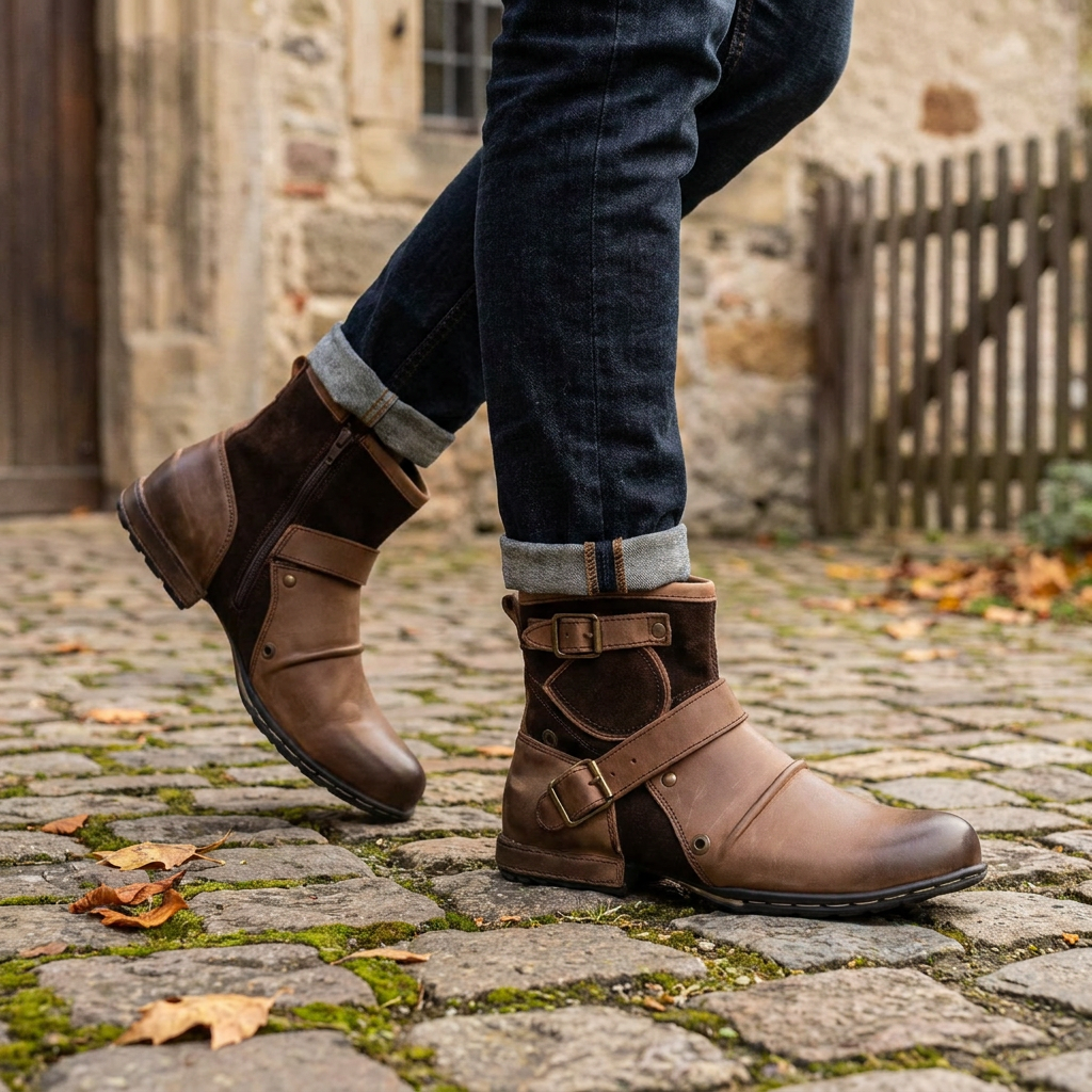 Vintage Buckled Ankle Boots in use, lifestyle setting