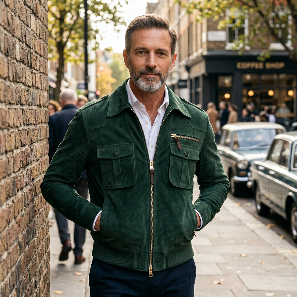 Retro Suede Jacket in use, lifestyle setting