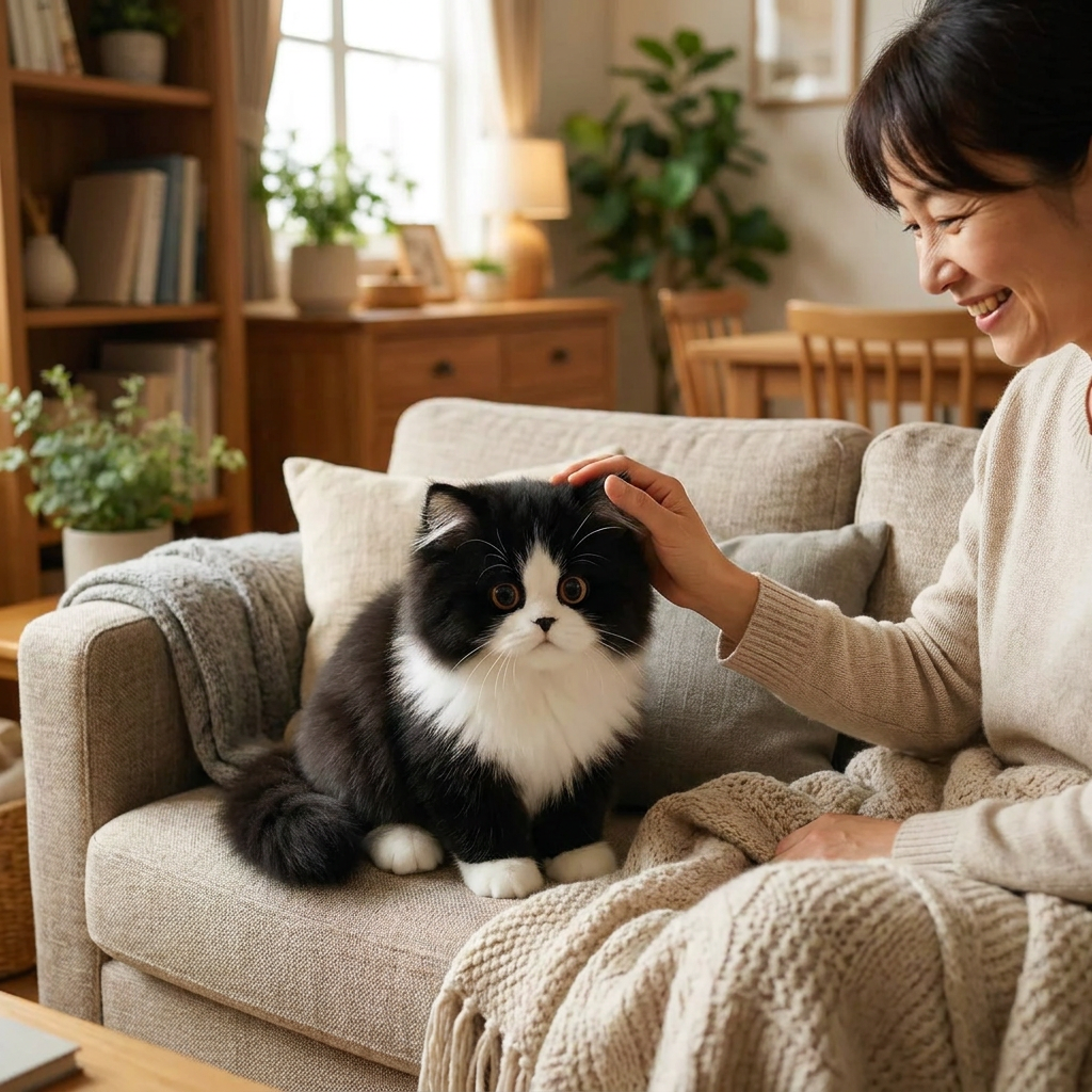 Lifelike Plush Cat in use, lifestyle setting