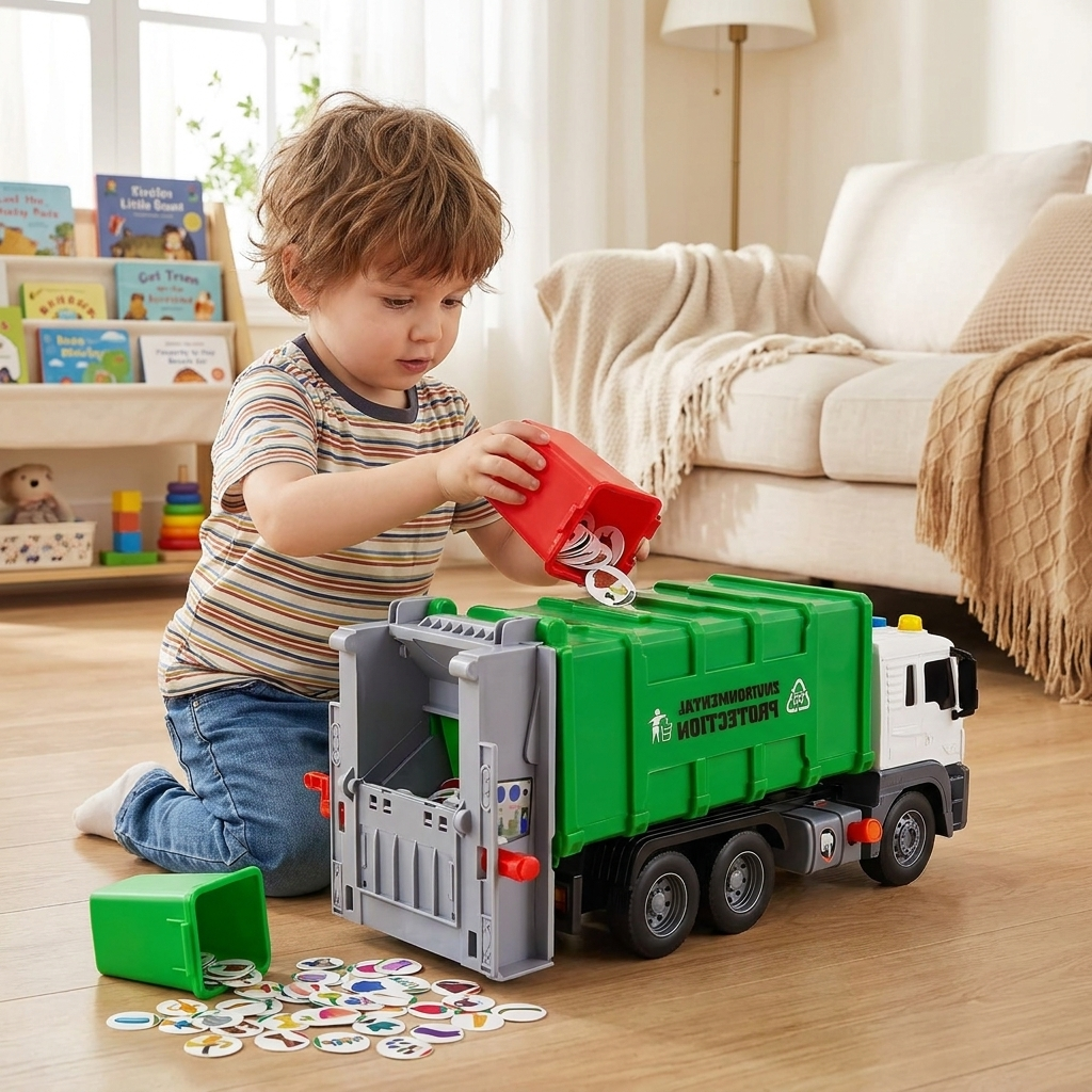 Interactive Garbage Truck Toy in use, lifestyle setting