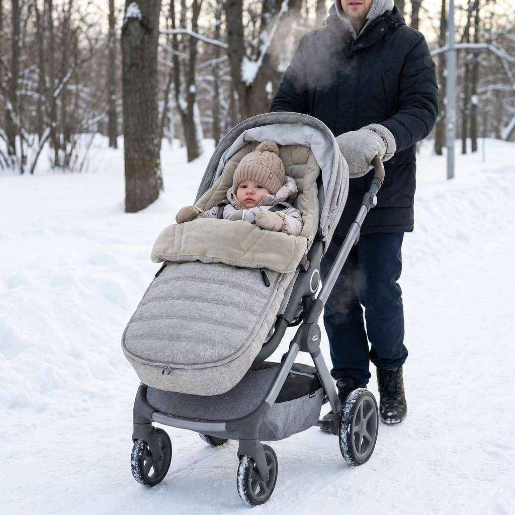 Baby Stroller Footmuff in use, lifestyle setting