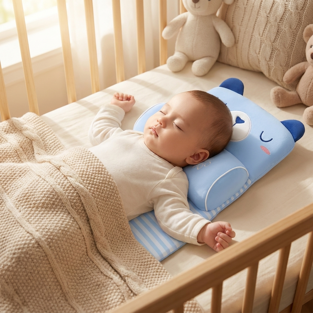 Ergonomic Baby Head Support Pillow in use, lifestyle setting