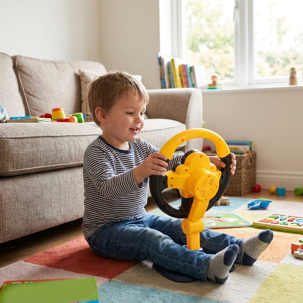 Interactive Steering Toy in use, lifestyle setting