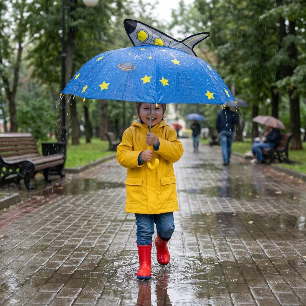 Rainbow Kids Umbrella in use, lifestyle setting