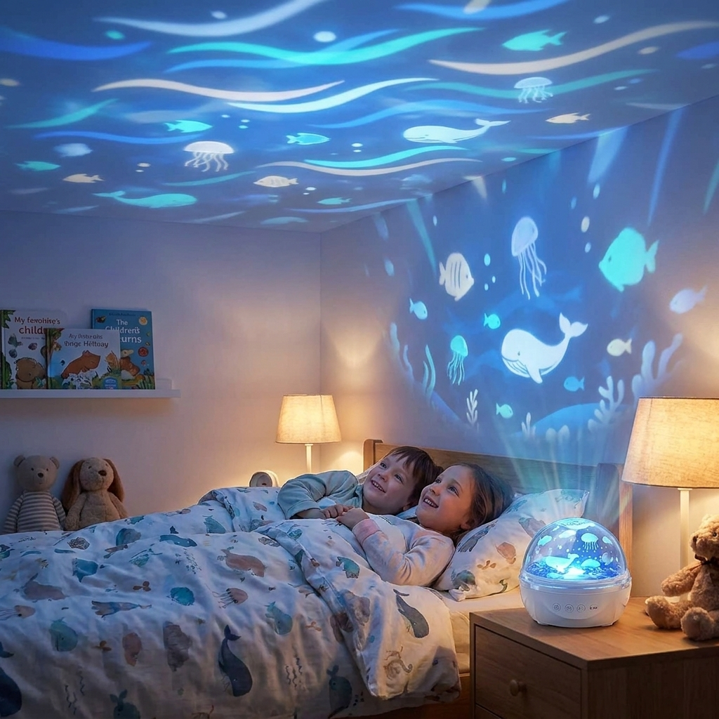 Ocean Projection Night Light in use, lifestyle setting