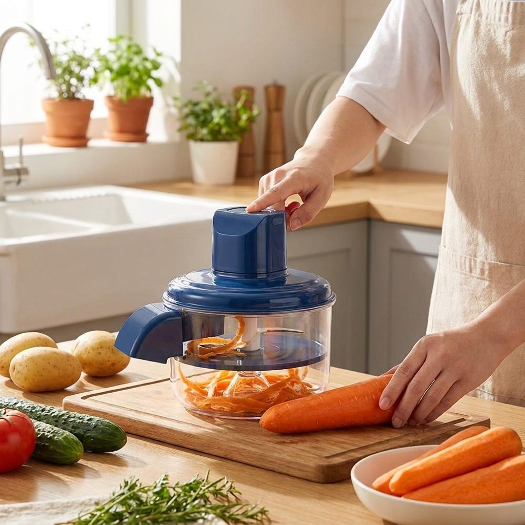 Electric Fruit Vegetable Peeler in use, lifestyle setting