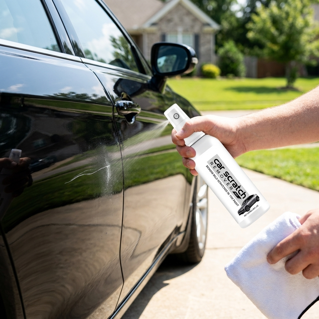 Car Scratch Remover Spray in use, lifestyle setting