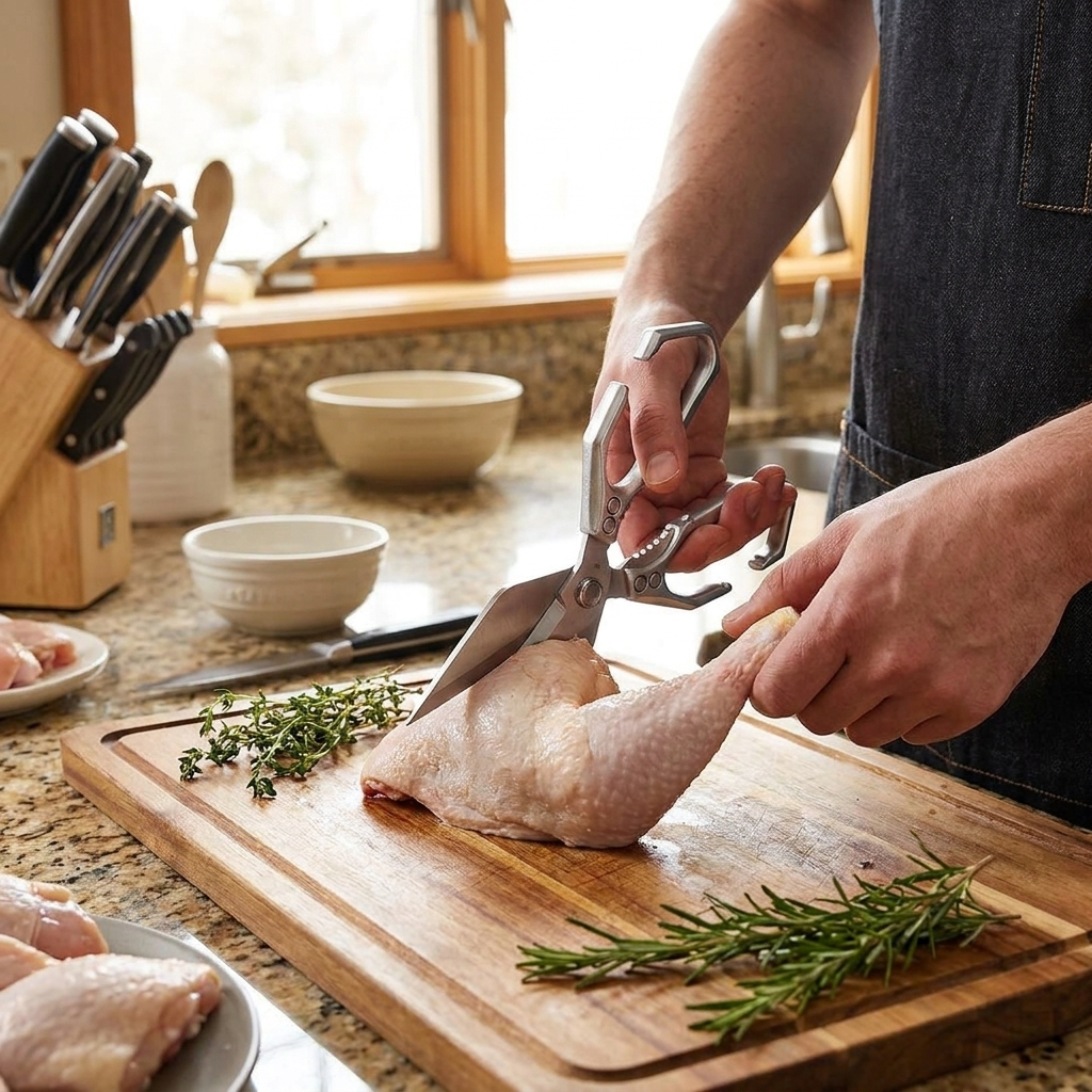 Kitchen Shears in use, lifestyle setting