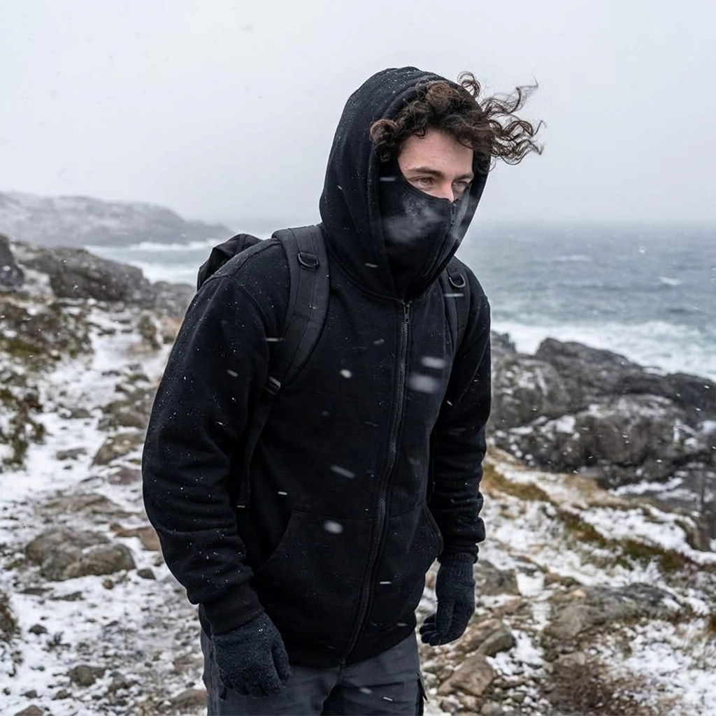 Full Zip Balaclava Hoodie in use, lifestyle setting