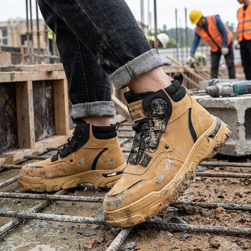 Rugged Heavy Duty Work Boots in use, lifestyle setting