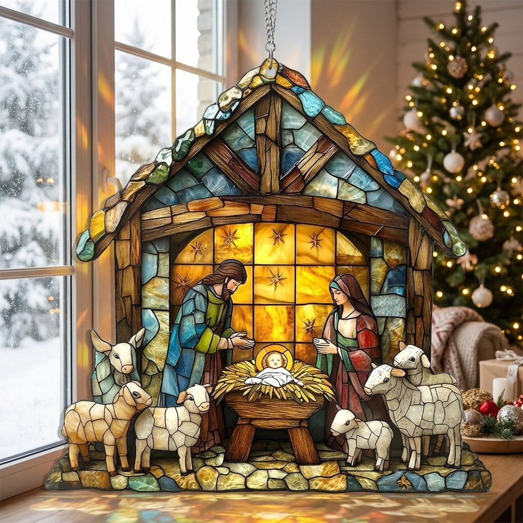 Nativity Scene Suncatcher in use, lifestyle setting