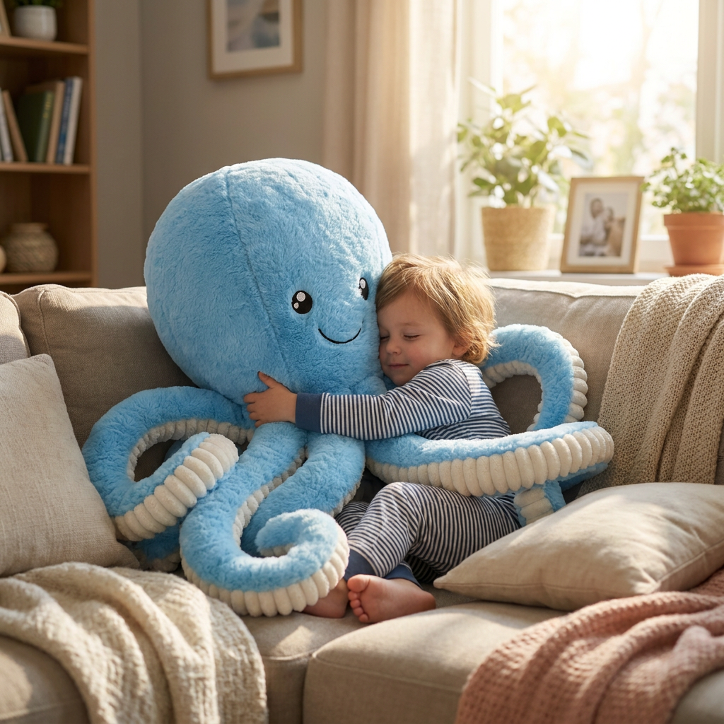 Giant Octopus Plush in use, lifestyle setting