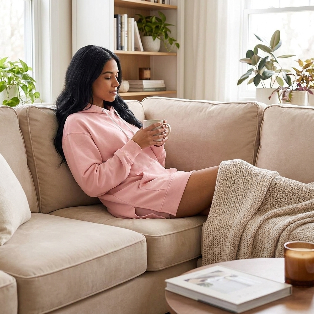Oversized Hoodie Dress in use, lifestyle setting